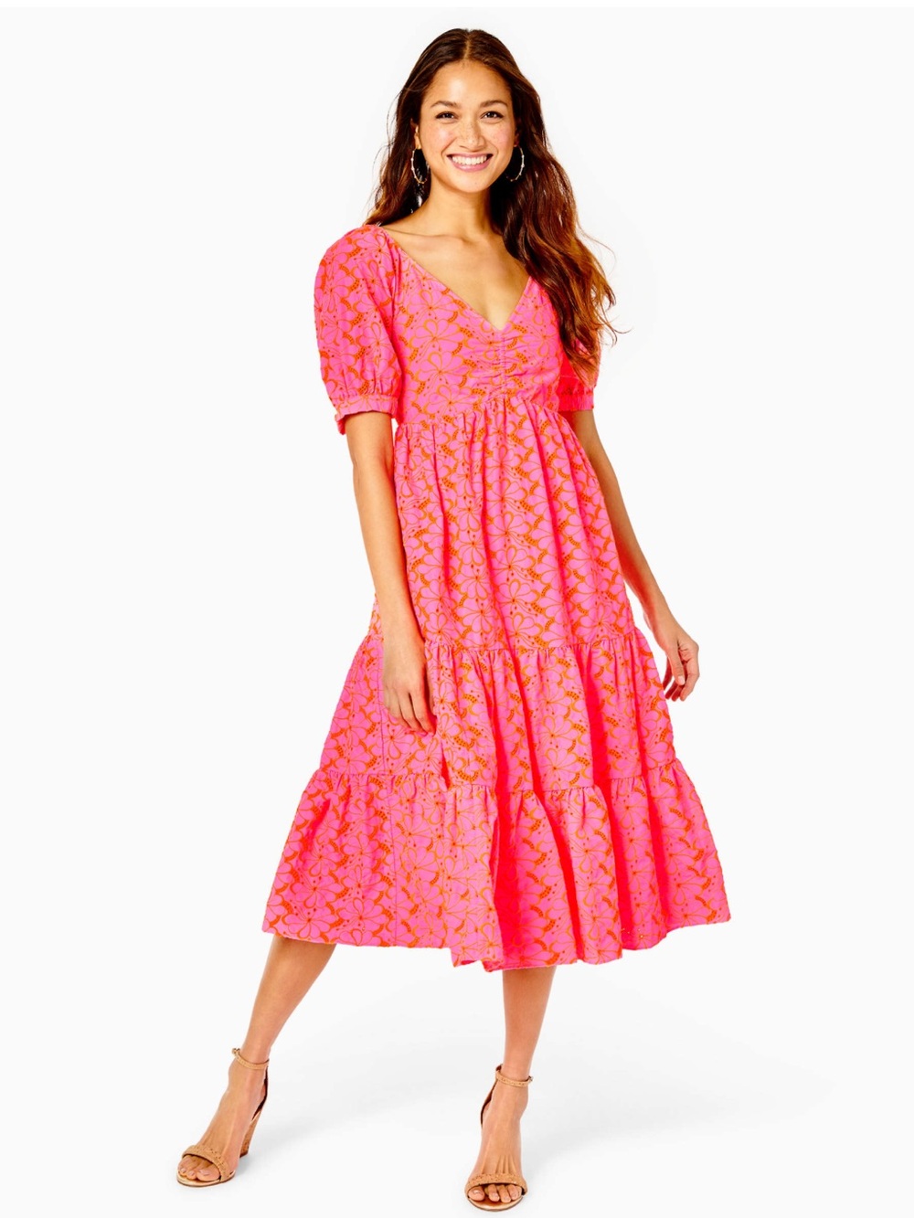 Lilly Pulitzer Kina Babydoll Eyelet Midi Dress size 10 NWT